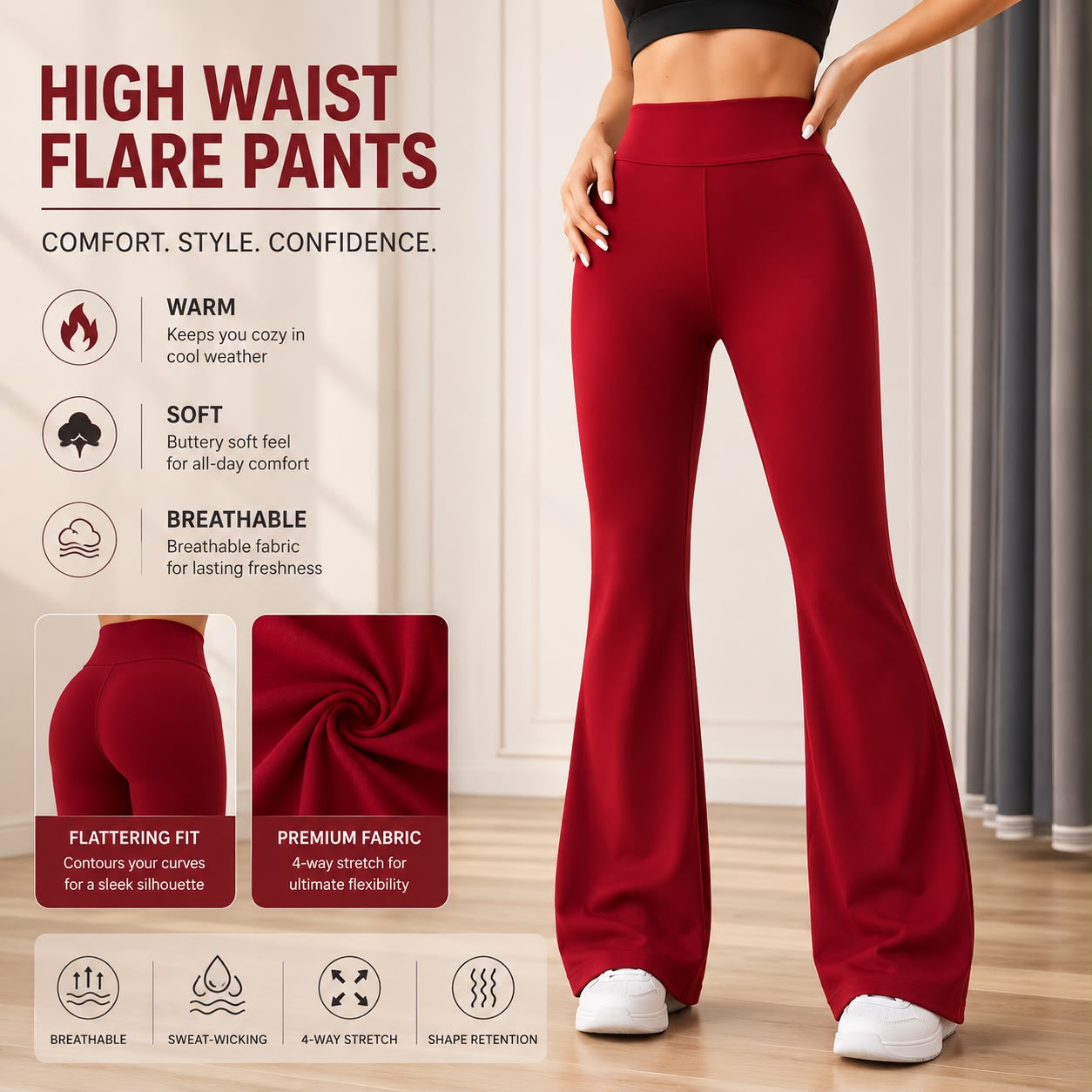 ZAXURA SculptFit™ High-Waist Flare Leggings